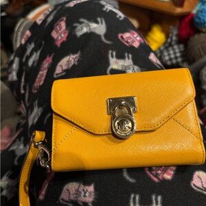 Michael Kors Mustard Yellow Leather Wristlet